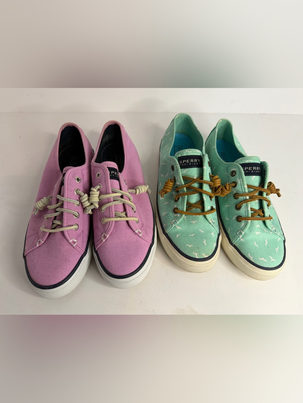 Lot of 2 Sperry Top-Sider Women’s Sneakers Size 7.5 M Pink & Mint Green